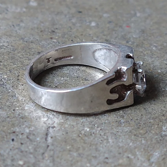 Vintage Sterling Silver Ring Size 9.75 Nugget Clear CZ Brutalist Modern